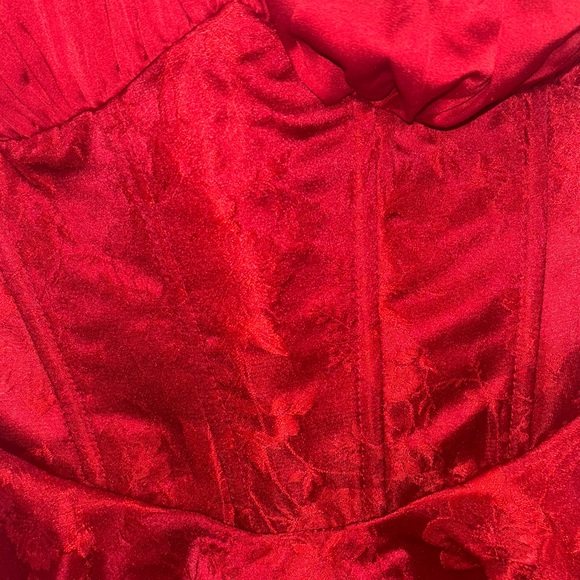 💕Fashion Nova Beau Satin Corset Bloomer Mini Dress - Red💕 - Picture 8 of 11